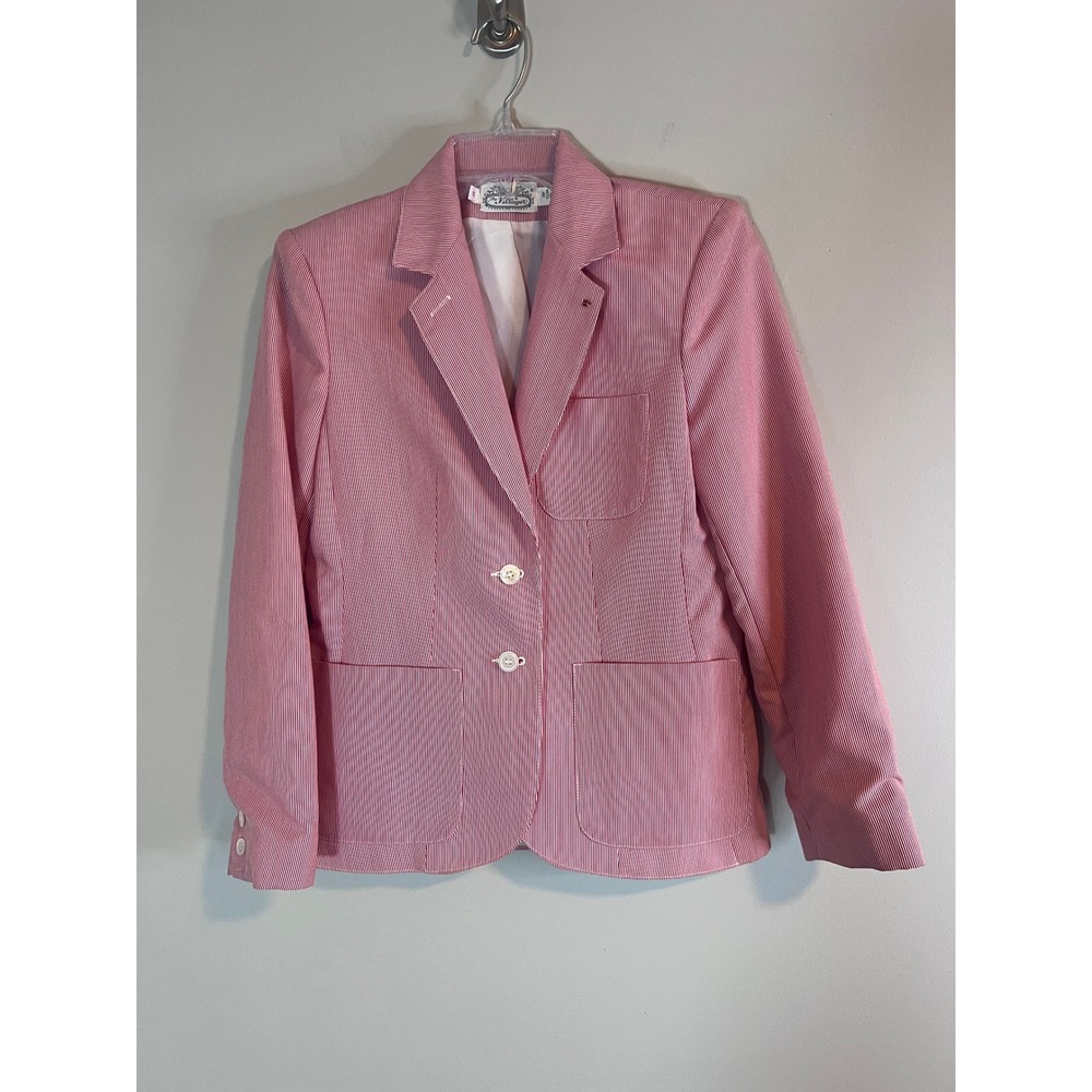 Vintage The Villager Red White Pinstripe Blazer Jacket Two Button Size 8